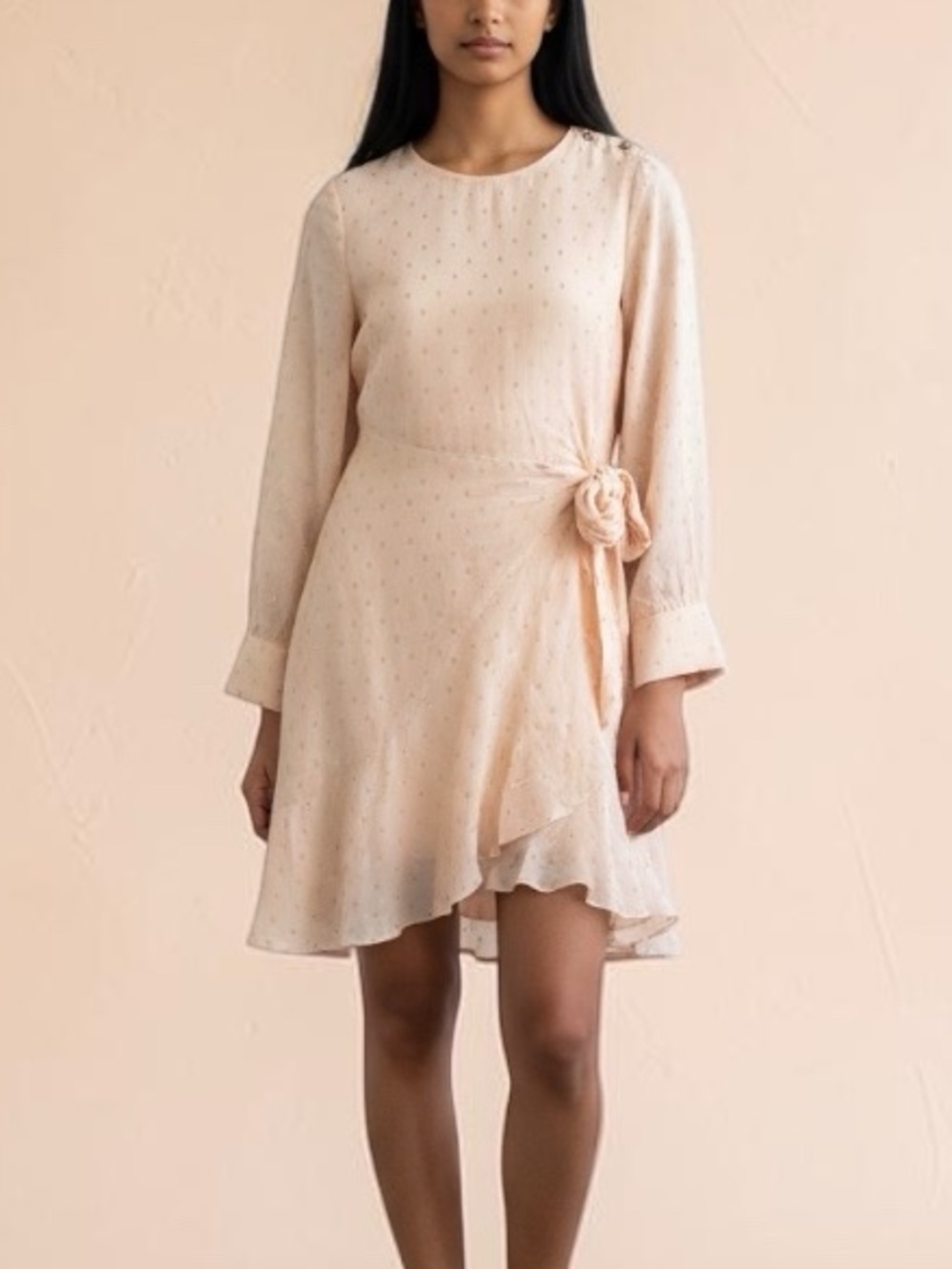 New Chloe Peach Pink Swiss Dot Wrap Dress